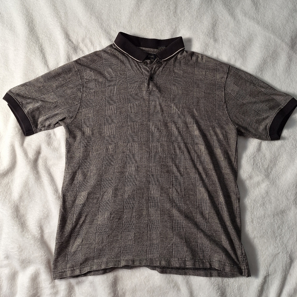 Marc Edwards Men’s Polo Shirt Size L Brown Black Checkered Pattern Knit